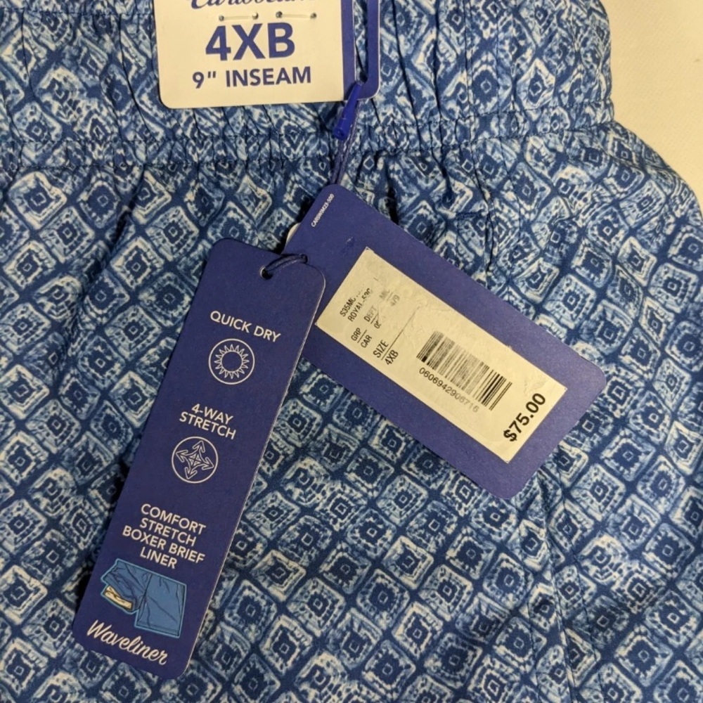 NEW 4XB Big Mens Roundtree & Yorke Caribbean Swim Trunks Quick Dry 9"I Navy - Picture 8 of 8